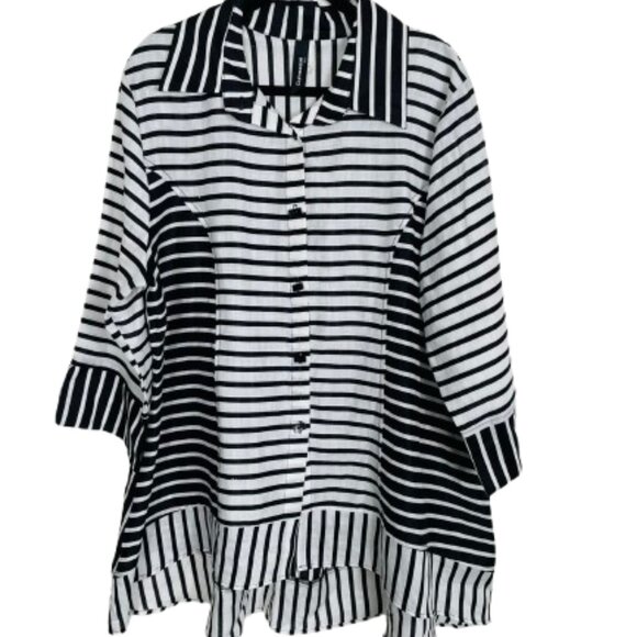 Curvesque Tops - Curvesque NWOT Black/White Stripe 100% Linen Boho Tunic USA Size XL